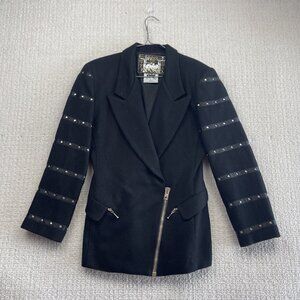 VTG Parasuco Wool Military Jacket Metal studs Zipper Punk Emo Goth Biker Coat M